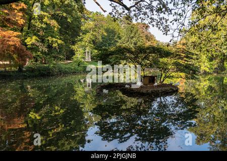 The lake at the idyllic Monza Park, surrounding the Royal Villa of Monza, Lombardy region, Italy Stock Photo