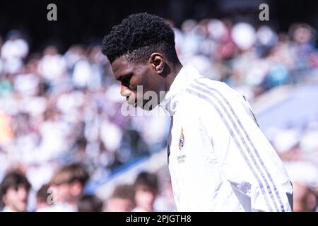 2nd April 2023; Santiago Bernabeu Stadium, Madrid, Spain, Spanish La Liga Football, Real Madrid versus Real Valladolid; Tchouameni Stock Photo