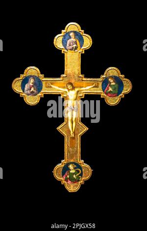 Antique crucifix made of gold - Roman Catholic Church, Jesus Christ Stock Photo