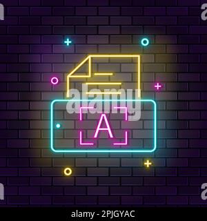 Mobile, Translator neon icon. Education neon icon on dark brick wall background Stock Vector