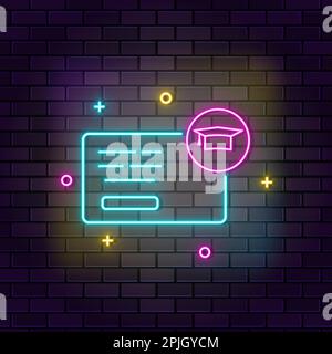 Sudent card neon icon. Education neon icon on dark brick wall background Stock Vector