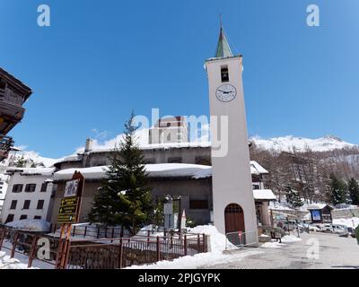 Maria Regina Vallis Augustanae Church in the The ski resort of Breuil-Cervinia in the Aosta Valley Italy Stock Photo