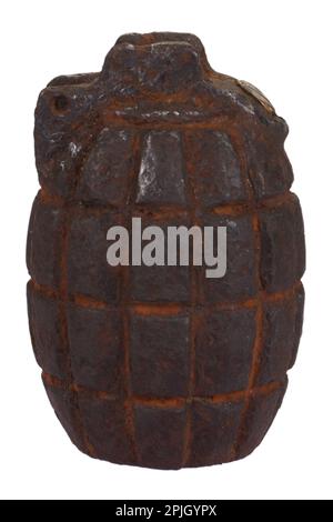 Rusty hand grenade WWI era. Isolated on white background Stock Photo ...