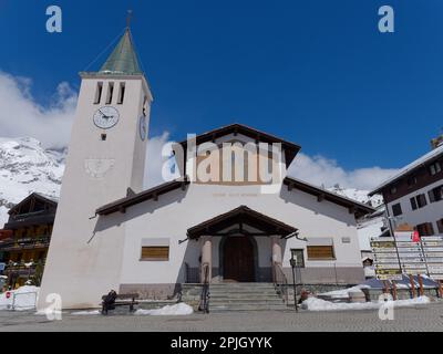 Maria Regina Vallis Augustanae Church in the The ski resort of Breuil-Cervinia in the Aosta Valley Italy Stock Photo