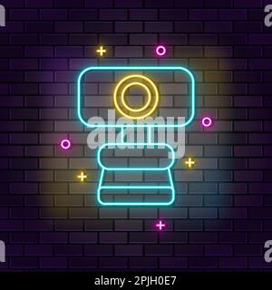 Web Cam neon icon. Education neon icon on dark brick wall background Stock Vector