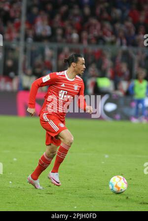 MUNICH, Germany - 01. APRIL 2023: 10 Leroy SANƒ, Sane,  during the Bundesliga Football  match between Fc Bayern Muenchen and BvB Dortmund at the Allianz Arena in Munich on 1. April 2023 , Germany. DFL, Fussball, 4:2  (Photo and copyright  @ ATP images / Arthur THILL (THILL Arthur / ATP / SPP) Stock Photo
