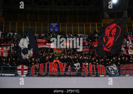 Naples, Italy. 02nd Apr, 2023. Supporters of AC Milan during the Serie A match between SSC Napoli and AC Milan at Stadio Diego Armando Maradona, Naples, Italy on April 02, 2023. Credit: Nicola Ianuale/Alamy Live News Stock Photo