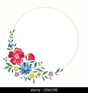 Colorful Chintz Romantic Meadow Wildflowers Vector Round Frame Stock Vector