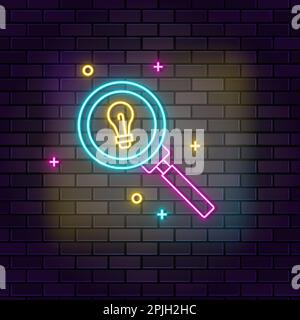 Research neon icon. Education neon icon on dark brick wall background Stock Vector
