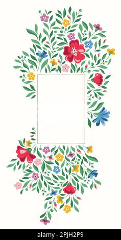Colorful Chintz Romantic Meadow Wildflowers Vector Rectangular Frame Stock Vector