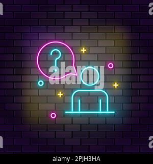 Man, question neon icon. Education neon icon on dark brick wall background Stock Vector