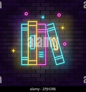 Folder neon icon. Education neon icon on dark brick wall background Stock Vector