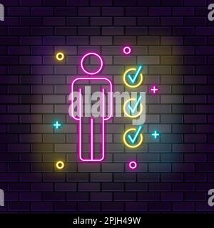 Qualification, edication neon icon. Education neon icon on dark brick wall background Stock Vector