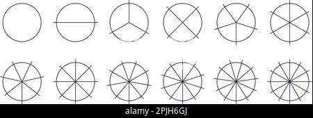 Circle fractions. Infographic of range division on 12 parts or sector, math graph round thirds for pie divide slice portion pizza whole cut parts, ratio icons vector illustration of chart circle pie Stock Vector