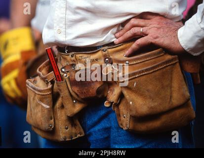 Former President Jimmy Carter's worn toolbelt on a Habitat for Humanity home build. Carter has made the Habitat effort a household name around the world from it's humble beginnings in Americus, GA (near his home in Plains,GA). - To license this image, click on the shopping cart below - Stock Photo