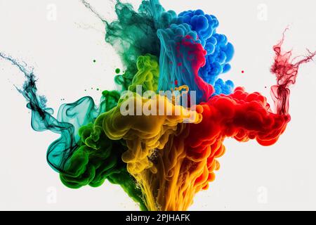 Some multicolored smoke on a white background Stock Photo
