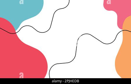 Modern minimalist, hand drawn abstract background with wavy lines and cute colorful blob shapes. Stock Vector