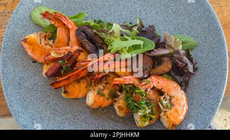 Shrimp With Garlic Butter and Chimichurri, Camarones Al Ajo Stock Photo