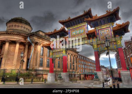 The paifang Chinatown Gate, Nelson Street, Liverpool, Merseyside, England, UK, L1 5DN Stock Photo