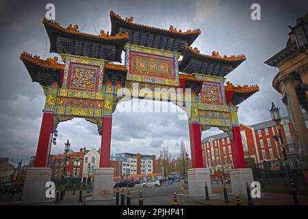 The paifang Chinatown Gate, Nelson Street, Liverpool, Merseyside, England, UK, L1 5DN Stock Photo