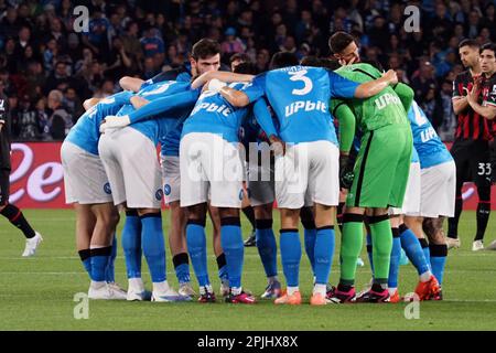 Napoli, Italy. 02nd Apr, 2023. Team Napoli, during the match of the Italian Serie A league between Napoli vs Milan final result, Napoli 0, Milan 4, match played at the Diego Armando Maradona stadium. Credit: Vincenzo Izzo/Alamy Live News Stock Photo
