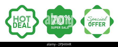 Green discount promo special offer label emblem sticker sign green color set collection Islam holiday Stock Vector