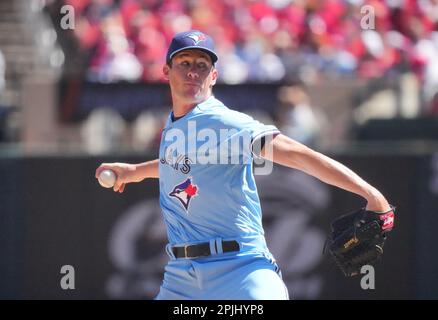 St. Louis, United States. 02nd Apr, 2023. Toronto Blue Jays starting pitcher Chris Bassitt delivers a pitch to the St. Louis Cardinals in the first inning at Busch Stadium in St. Louis on Sunday, April 2, 2023. Photo by Bill Greenblatt/UPI Credit: UPI/Alamy Live News Stock Photo