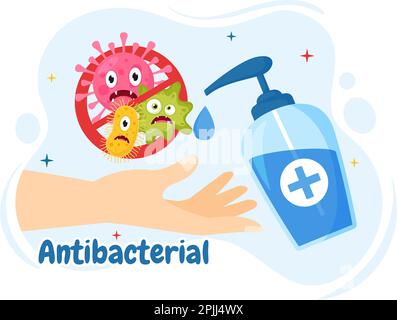 Antibacterial Illustration with Washing Hands, Virus Infection and Microbes Bacterias Control in Hygiene Healthcare Flat Cartoon Hand Drawn Templates Stock Vector