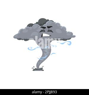Cartoon tornado character, storm, whirlwind twister, cyclone personage. Vector funnel with funny face. Weather forecast, web design element, hurricane Stock Vector