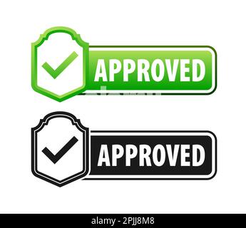 Approved Label with check mark. Confirmation of official approval and product quality Stock Vector