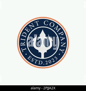 Trident Neptune strength Label logo design vector template Stock Vector