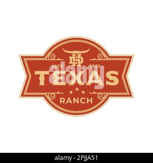 Vintage Retro Ranch Texas family Longhorn, Western State Bull Cow. Letter D,H Vintage Label Logo Design Emblem, Vector Stock Vector