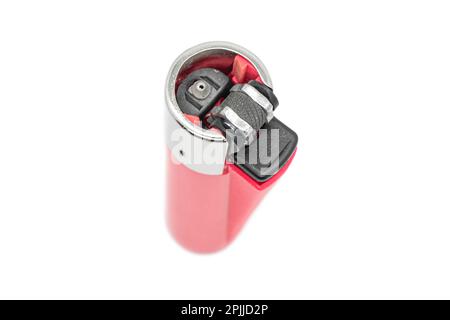 Stylish small pocket lighter isolated on white background. top view Stock Photo