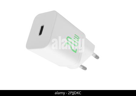 Charger with Type C socket isolated on white background. Type C power supply. Charger for electronic portable accessories isolated Stock Photo