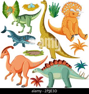 Dinosaur and Nature Elements Vector Collection illustration Stock ...