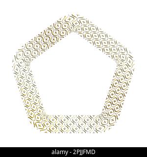 Golden wide pentagonal abstract geometric arabic pattern frames for decorative headers. Gold metal ornates mosaic frames with leaves isolated on white Stock Vector