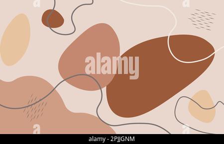 Modern minimalist, hand drawn abstract background with wavy lines and cute colorful blob shapes. simple trendy vector illustration. Stock Vector