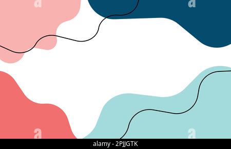 Modern minimalist, hand drawn abstract background with wavy lines and cute colorful blob shapes. simple trendy vector illustration. Stock Vector