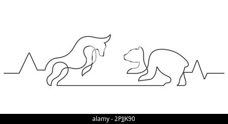 stock market exchange bull and bear concept in continuous line drawing vector style illustration Stock Vector