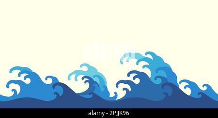 ocean sea wave asian vintage style flat design vector seamless wallpaper isolated on bright background Stock Vector
