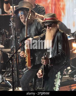 Austin, USA. 02nd Apr, 2023. Slash and Billy Gibbons perform during the 2023 CMT Music Awards at Moody Center on April 02, 2023 in Austin, Texas. Photo: Amy Price/imageSPACE/Sipa USA Credit: Sipa USA/Alamy Live News Stock Photo