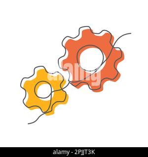 Gears One line drawing on white background Stock Vector