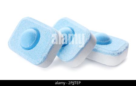 Many water softener tablets isolated on white Stock Photo