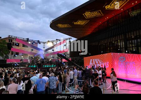 Austin Texas USA, April 1 2023: General view of the Ram Truck outdoor stage area during taping of up-and-coming musical acts at the Country Music Television Awards at Austin's Moody Center. Credit: Bob Daemmrich/Alamy Live News Stock Photo