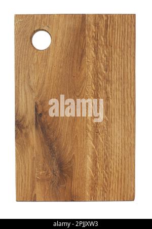 Wooden rectangular board for cutting and cooking food. Board with hole isolated on white background. Stock Photo