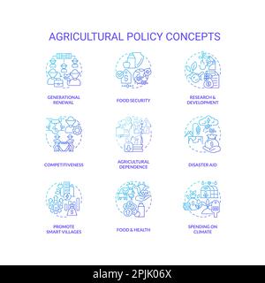 Agricultural policy blue gradient concept icons set Stock Vector