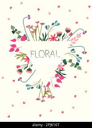 Charming vector frames with botanical elements, including blossoms, leaves, and hearts. Great for invitations, greeting cards, and posters. Vector illustration. Stock Vector