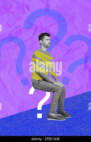 Conceptual photo artwork template collage of young student funny man confused doubts dont know how solve his problems isolated on pink background Stock Photo