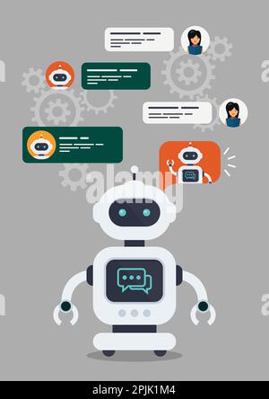 Chatbot chatting artificial intelligence. Smart Ai chat bot communicate with human. Vector illustration Stock Vector