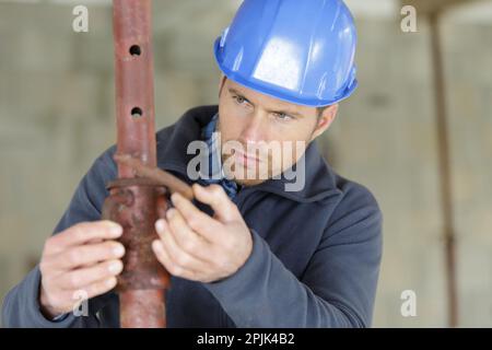 bar bender fixing steel reinforcement Stock Photo